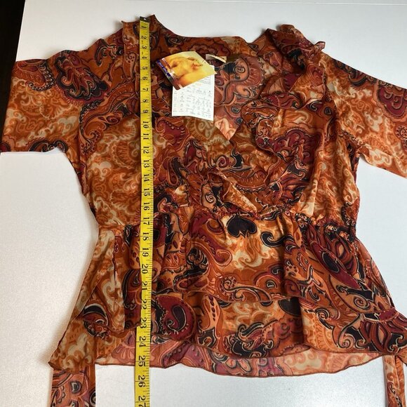 CINDY AMBUEHL QVC Womens Blouse Orange Ruffle Tie Waist Boho Sheer Sz XL NWT - Picture 11 of 11